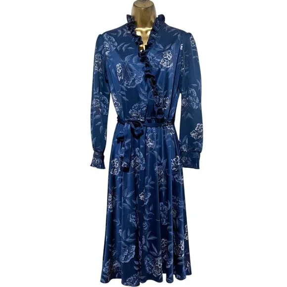 Vintage Ms Sugar Womens Sheath Dress L Ruffle Wrap Bodice Elastic Waist Fairy - Picture 2 of 8